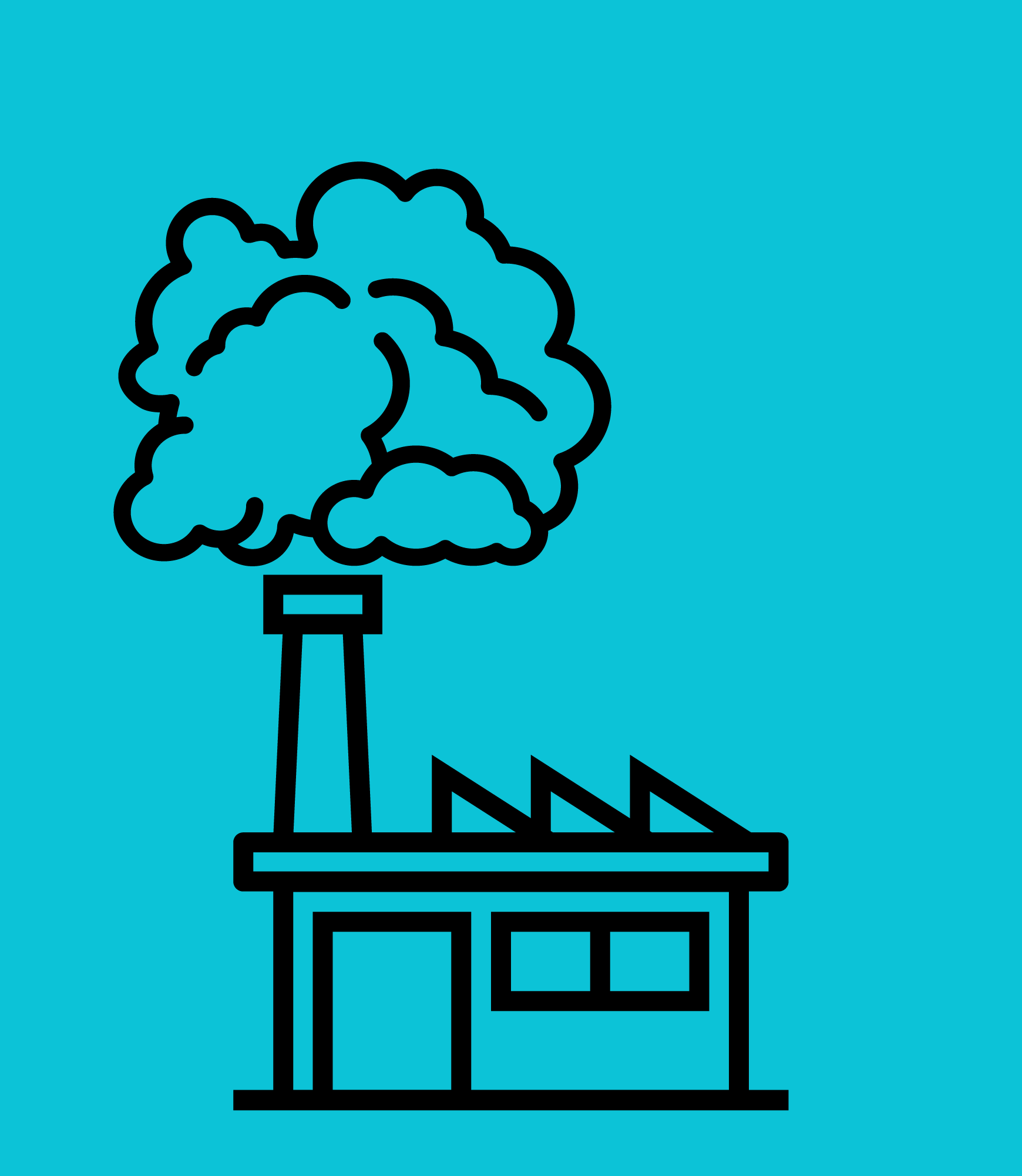 Ilustração de uma fábrica com chaminé sobre fundo azul