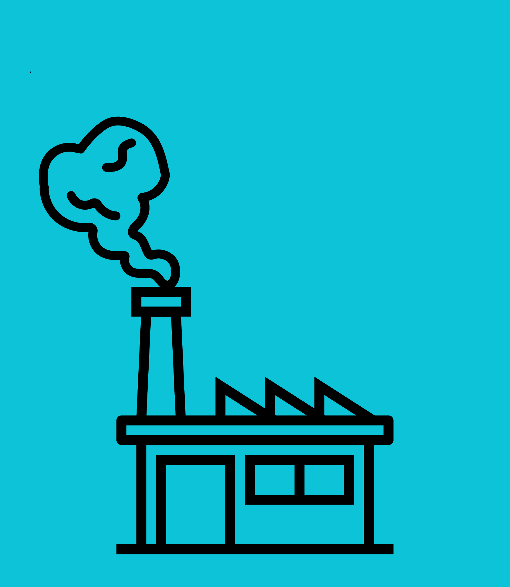 Ilustração de uma fábrica com chaminé sobre fundo azul