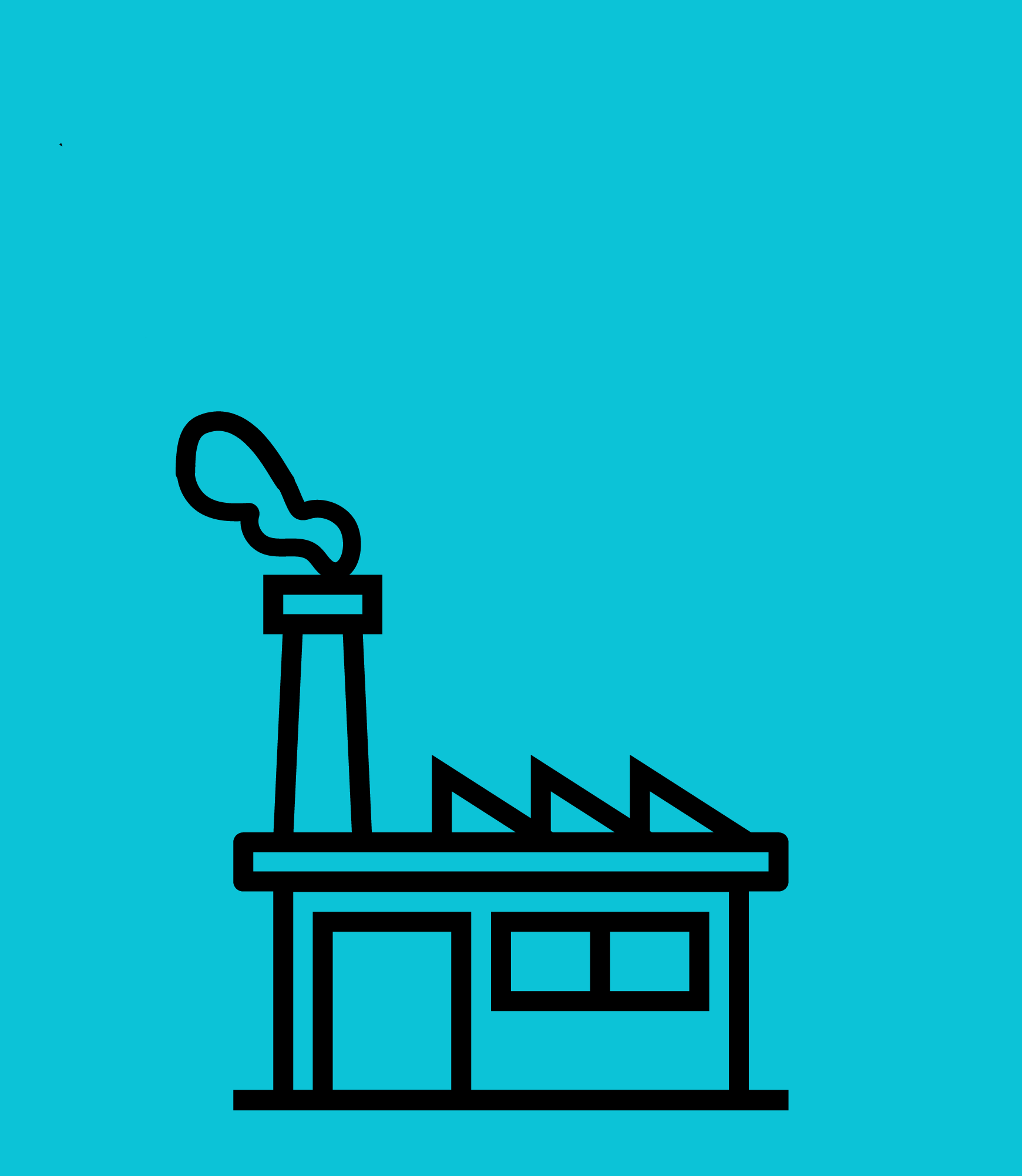 Ilustração de uma fábrica com chaminé sobre fundo azul