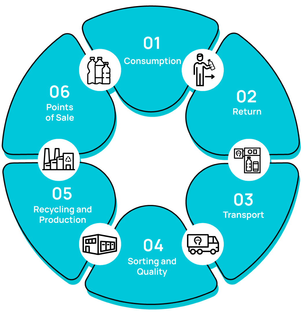 Volta circular chart with six numbered stages representing the journey
